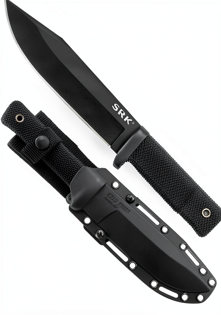 Cold Steel SRK knife with Kray-Ex handle displayed on a wooden surface